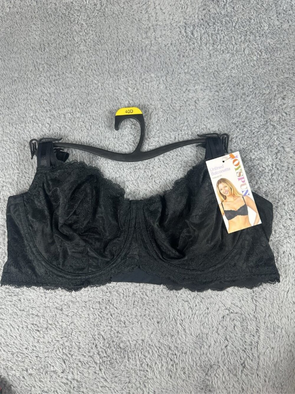 Joyspun Black Lace Balconette Bra 40D Unlined Underwire Full Figure